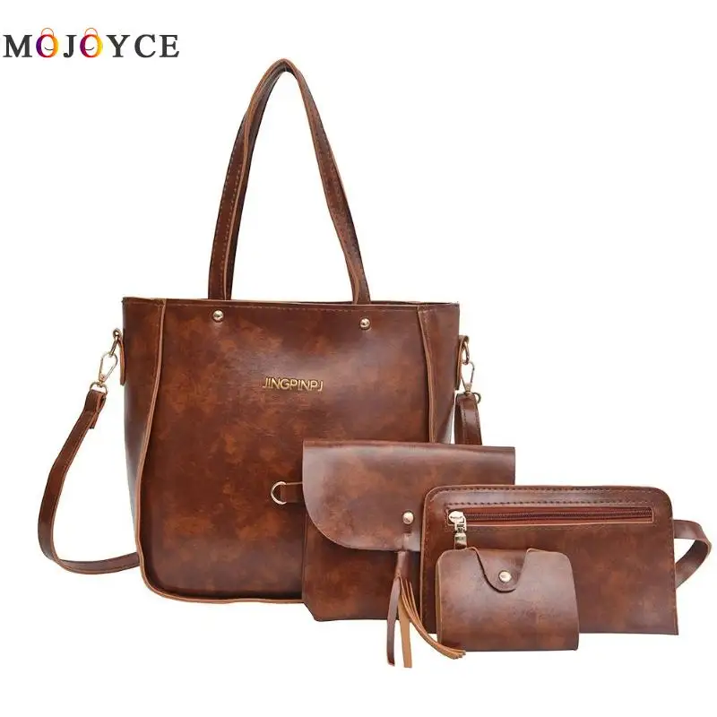 

4pcs/set Women PU Leather Handbags Card Holder Fashion Design Satchel Ladies Shoulder Bags