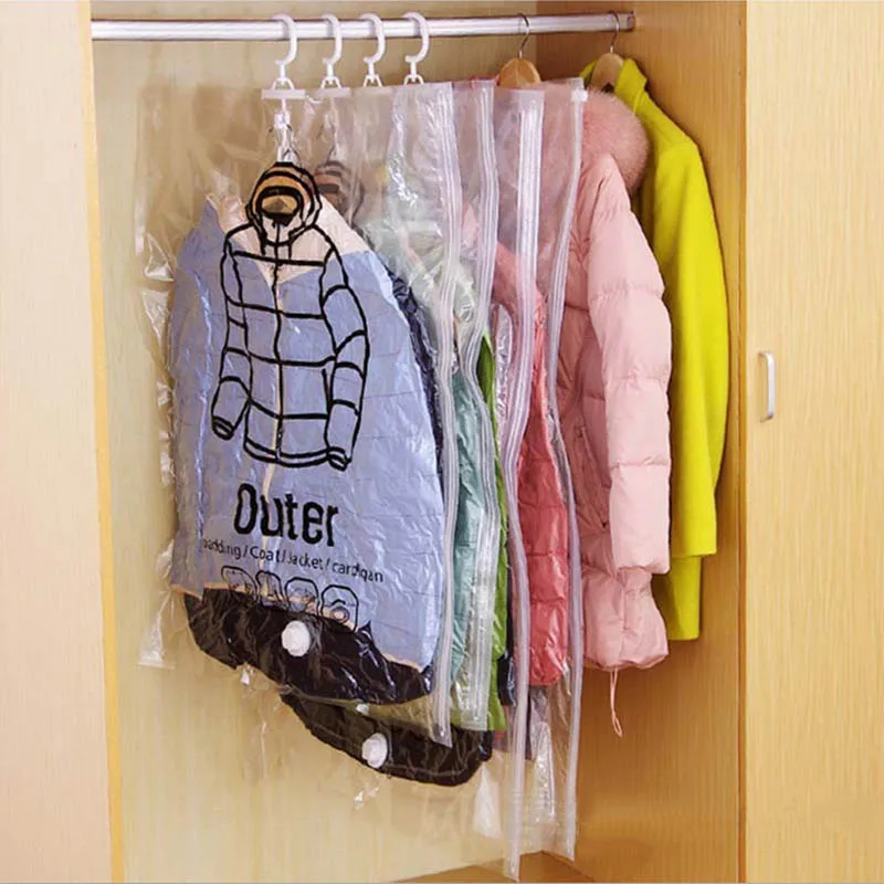 

Sealed Storage Bags Garment Dustproof Compression Organizer Save Space Vacuum Storage Bag Foldable Hanging Transparent 1Pcs