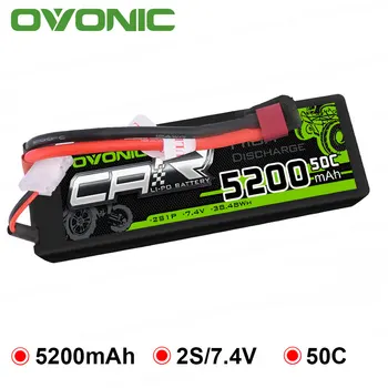 

OVONIC 5200mAh LiPo 7.4V 2S 50C Batteries Pack T Deans Plug for ARRMA 1/8 1/10 RC Car Emaxx Traxxas Slash HPI Boat Heli