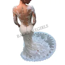 Новые великолепные свадебные платья русалки с аппликацией и длинным рукавом на пуговицах сзади платье невесты из тюля