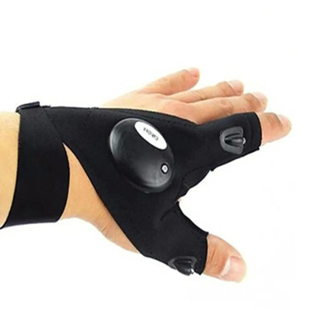 

Black Outdoor Fishing Magic Strap Fingerless Glove LED Flashlight Torch Cover Survival Camping Hiking Rescue Tool