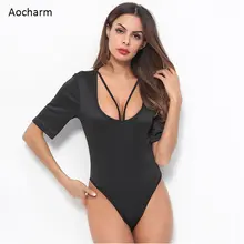 Aocharm Black Solid Form Fitting Bodysuit Casual Deep V-Neck Short Sleeve Skinny Bodysuit Women Summer Tshirt Bodysuits Aocharm Black Solid Form Fitting Bodysuit Casual Deep V-Neck Short Sleeve Skinny Bodysuit Women Summer Tshirt Bodysuits