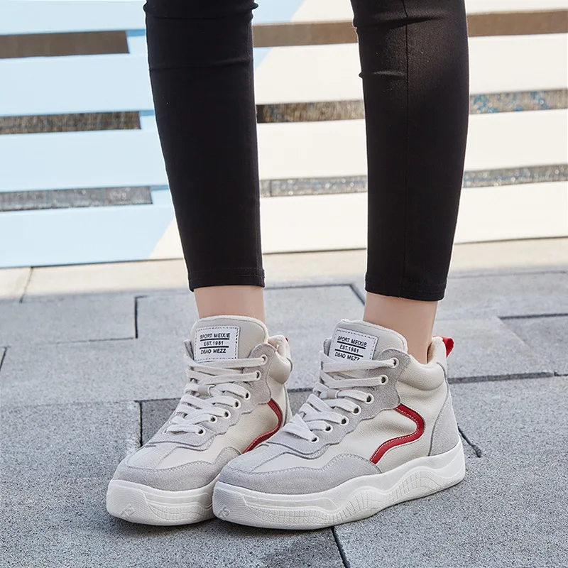 

JINBEILEE High-top non-slip sports walking shoes winter 2018 new wild casual plus velvet Harajuku style casual lace-up shoes Kee