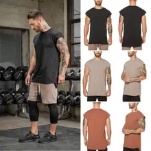 Мужские майки с круглым вырезом для тренажерного зала Повседневная Однотонная рубашка без рукавов для бодибилдинга майка спортивный жилет для фитнеса