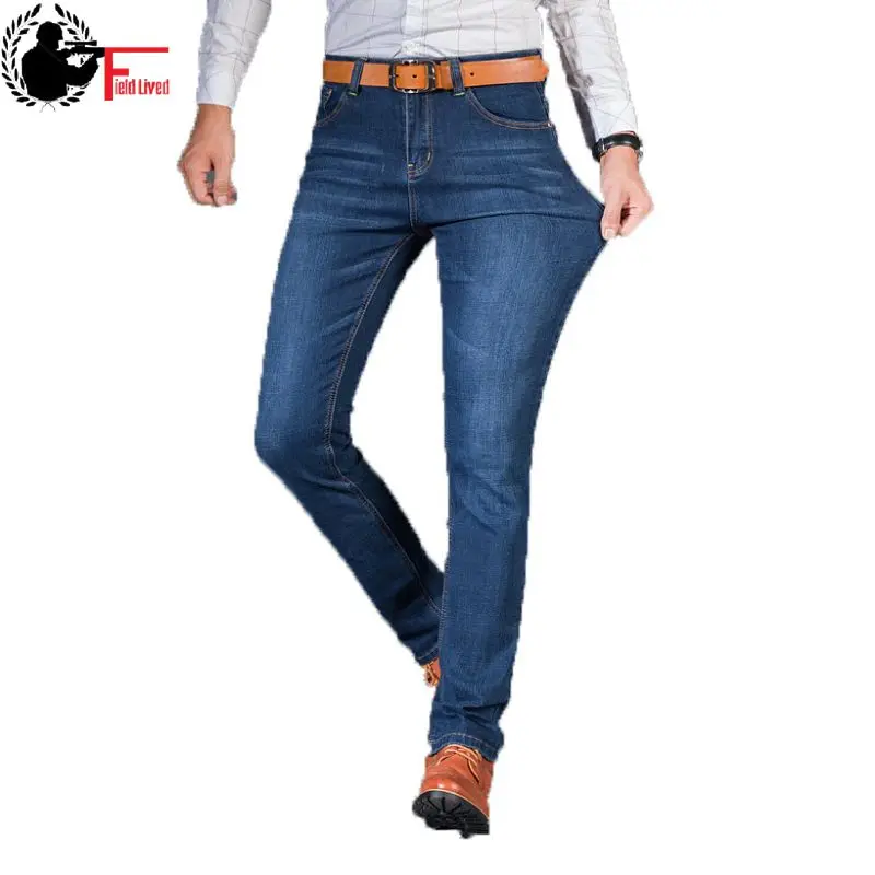 Мужские джинсы, новая мода, мужские повседневные джинсы, тонкие, прямые, высокая эластичность, свободные, тянущиеся, длинные брюки, мужские джинсовые штаны