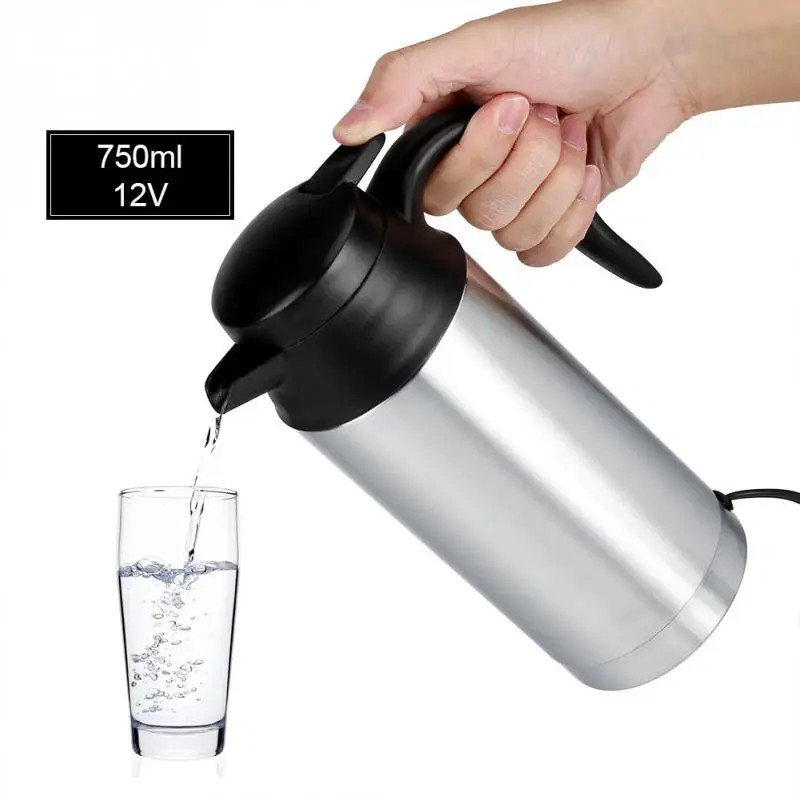 

12V 750ml Water Bottle cooker Electric Car Kettle Stainless Steel Heating Cup with Auto Adapter Coffee Mug Travel Water Bottle