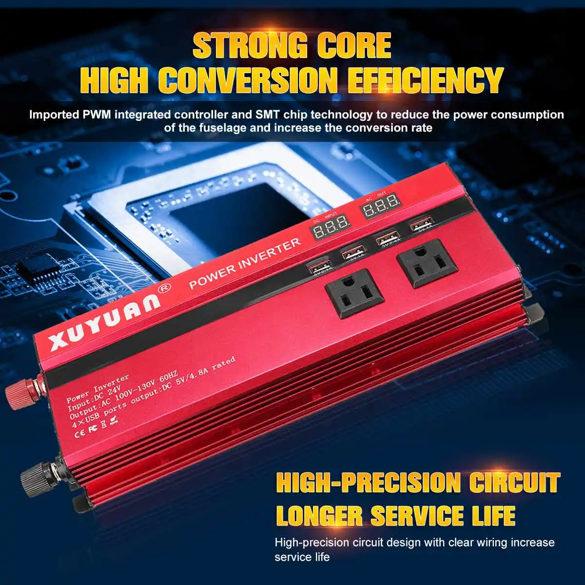 

Becornce Modified Sine Wave Peaks 5000W Car Solar Power Inverter Voltage Convertor Transformer 12V/24V DC to 110V/220V AC