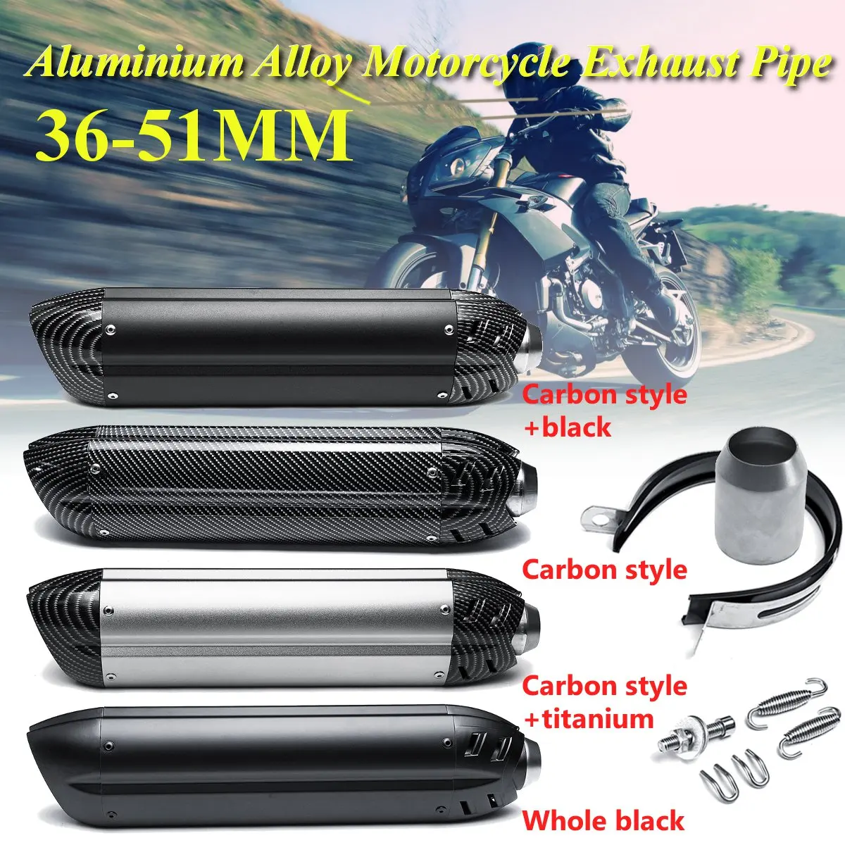 

Motorcycle Exhaust 36-51mm 460mm Universal Aluminium Alloy Muffler Tip for Honda for Yamaha for Kawasaki for Suzuki