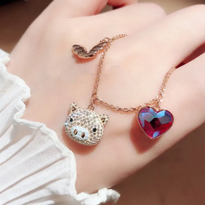 

2019 Black Snow Piggy Pig Fine 1:1 Swa Bracelets With Charms For Women Silver Jewelry