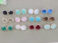 5 Pairs Micro Pave CZ Crystal Glass Round Shape Post Earring Findings with Loop,Cubic Zirconia Crystal Glass Round Stud Earring 1