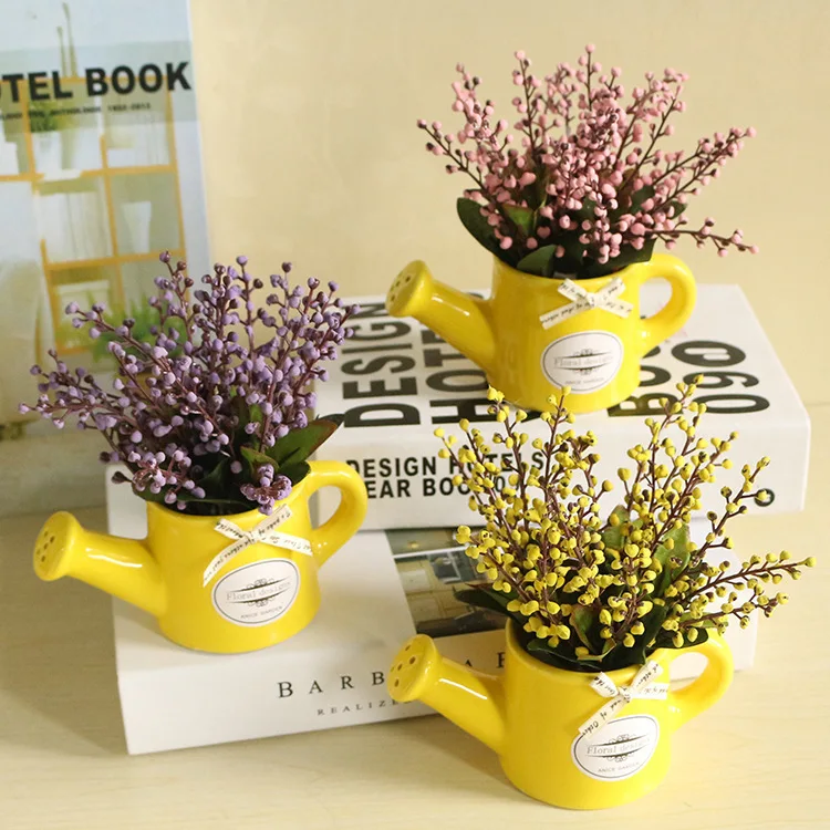 

Artificial Flowers Potted Silk Orchid branch Bonsai Decorative Plant Wedding Decor with Ceramics Vase 1 set(plants+vase)