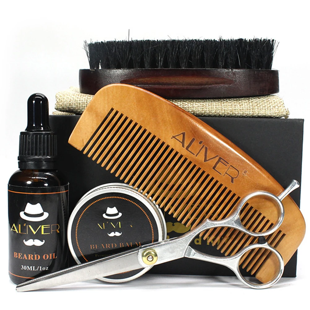 5 шт. мужской набор для ухода за бородой увлажняющий укладки ножницы воск усов