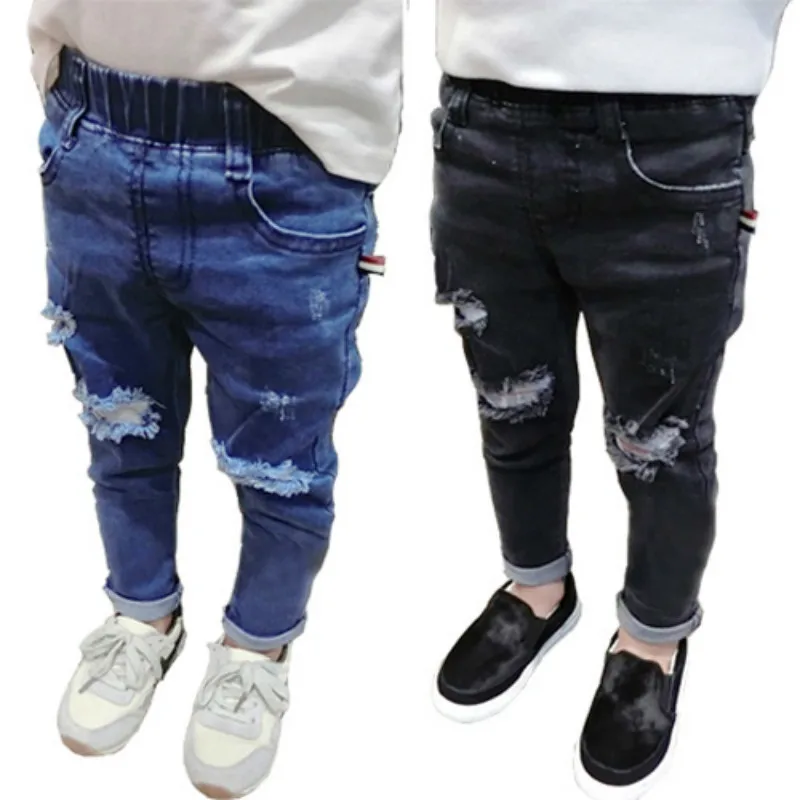 Новые весенние джинсы для малышей, Детские рваные джинсы со средней талией, детские брюки, детские узкие длинные джинсовые штаны