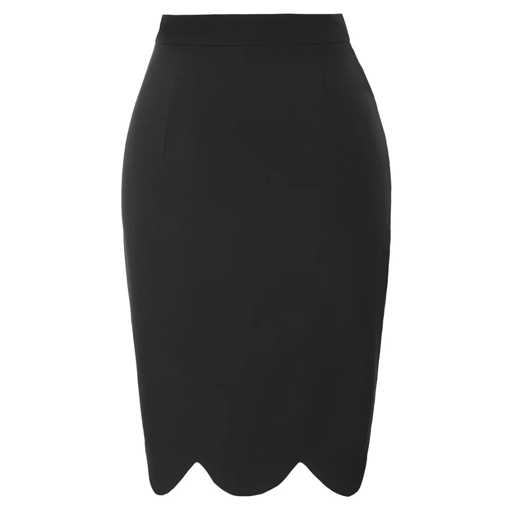 

BP Women High Waist skirt Back Split Waved Hem Hips-wrapped Bodycon Pencil Skirt solid color elegant office work wear skirt lady