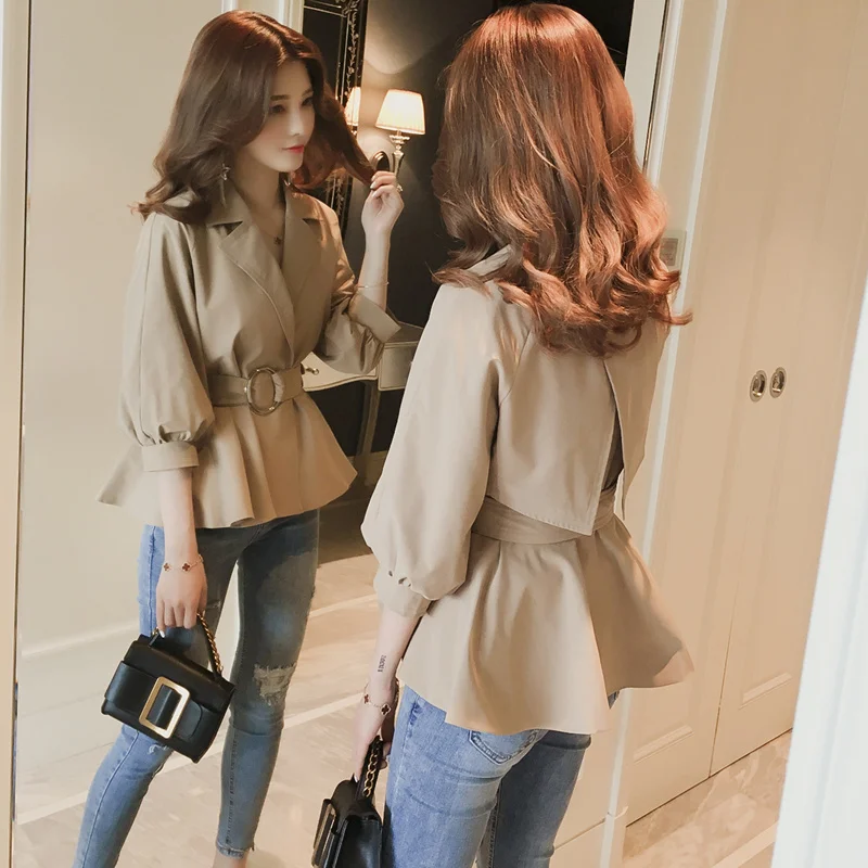 

2019 Spring New Korean Women Jacket Lantern Sleeve Casual Turn-down Collar Loose Solid Jacket Women Outerwear Coats