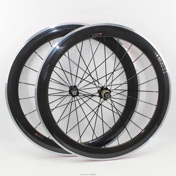 

100% New 700C 60mm clincher rim Road bike 3K UD 12K carbon fibre bicycle wheelset carbon with alloy brake surfac Free shipping