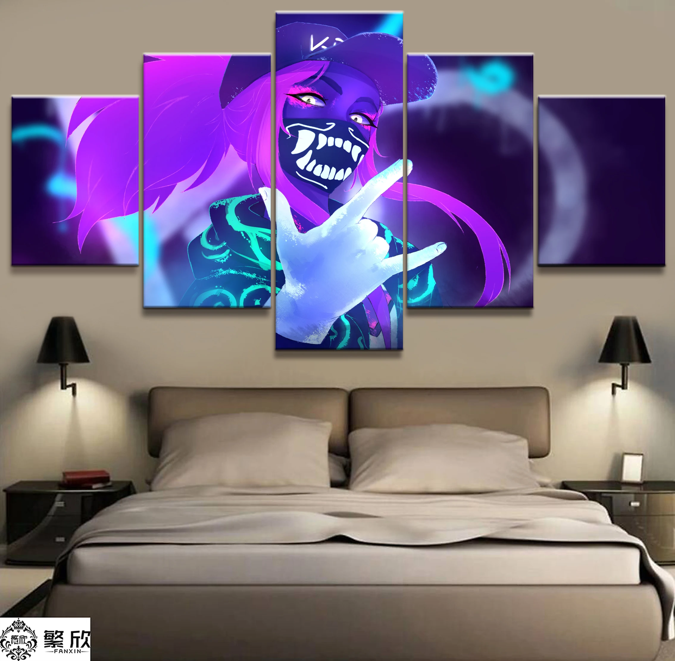 

5 Panel Akali K/DA LOL League of Legends Game Canvas Printed Painting For Living Room Wall Art Decor HD Picture Artworks Poster