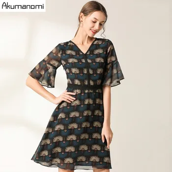 

Flowrs Print Dress 2019 New Fashion Women High Street A-Line Dresses Flare Half Sleeve Mini Autumn Dress Vestidos Plus Size