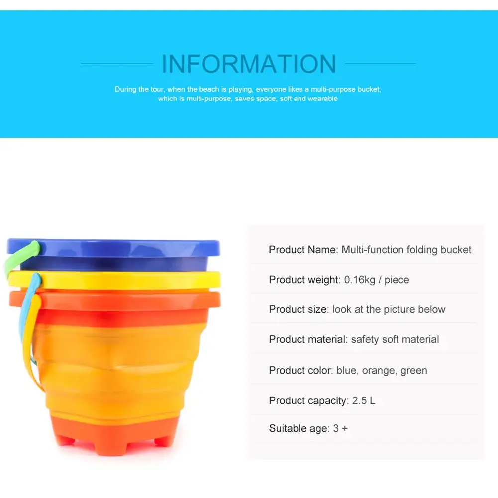 Promo  Foldable Beach Bucket Sand Toy for Kids Beach Pail Silicone Collapsible Buckets Summer Party Playin