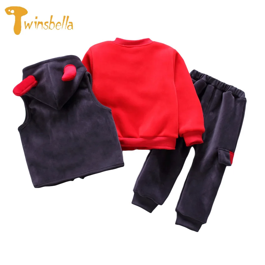 

3pcs/SET Hooded Vest+Jackets+Pants Sets Children Warm Thicken Suits Soft Warm Fleece Boys Girls Clothing Sets Winter Clothes
