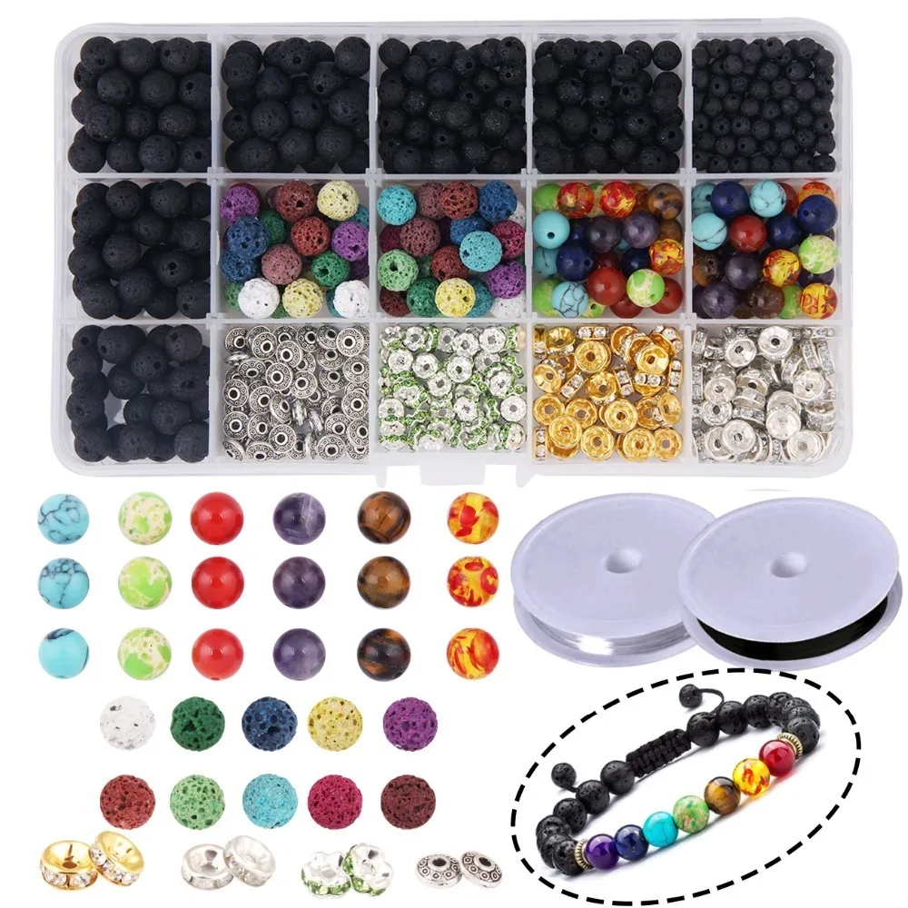 600pcs Dushi Lava Bead Bracelet Kit Bulk Black Lava Rock Stone DIY