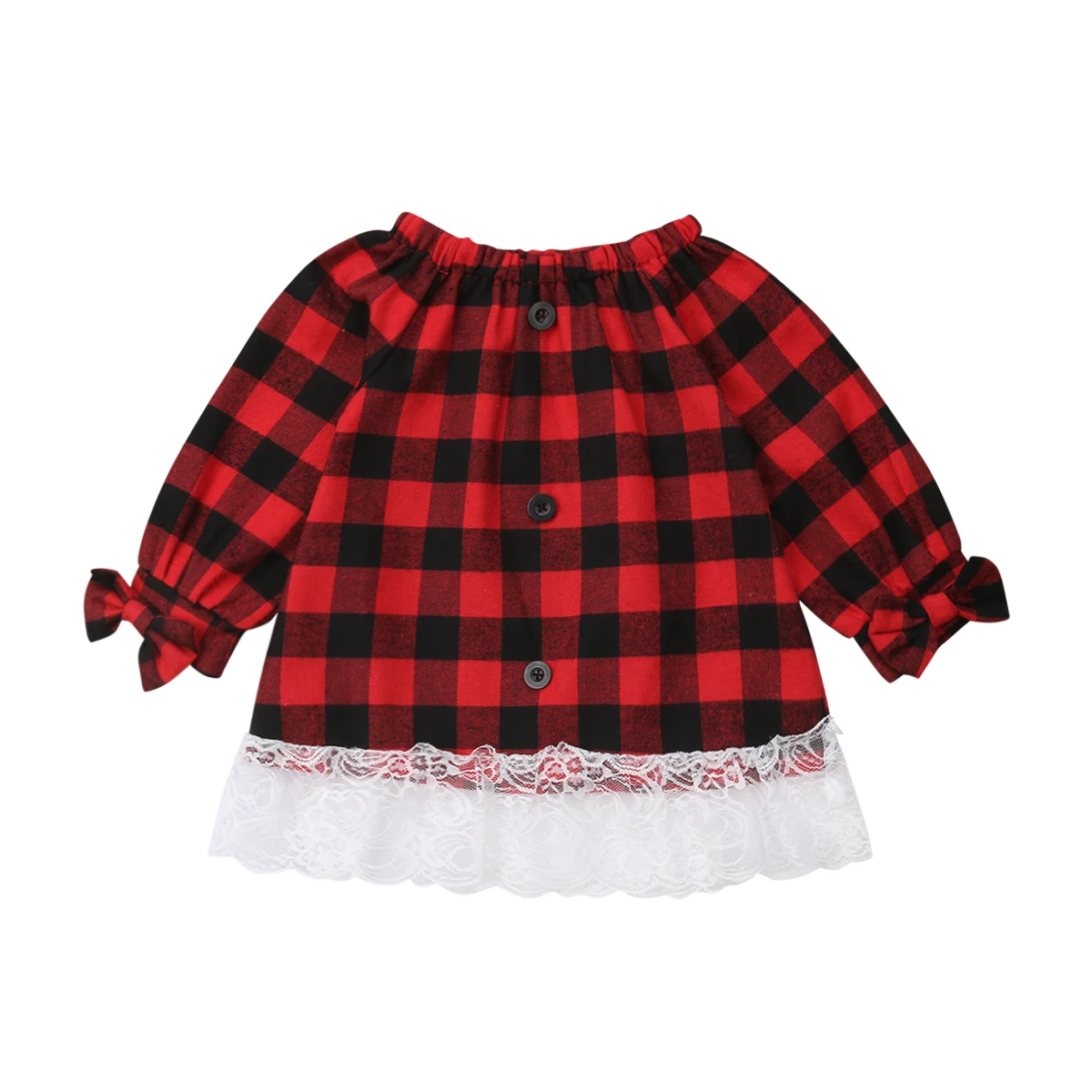 

Toddler Newborn Kids Baby Girl Bow Long Sleeve Plaid Lace Ruffled Dress Tops Cute Casual Clothes 2-6T