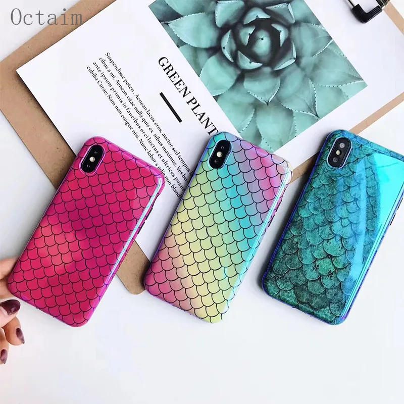 Лазерный чехол для iPhone 6 6S 8 7 Plus Blu Ray Fish модные мягкие ТПУ чехлы XS XR Max X | Мобильные