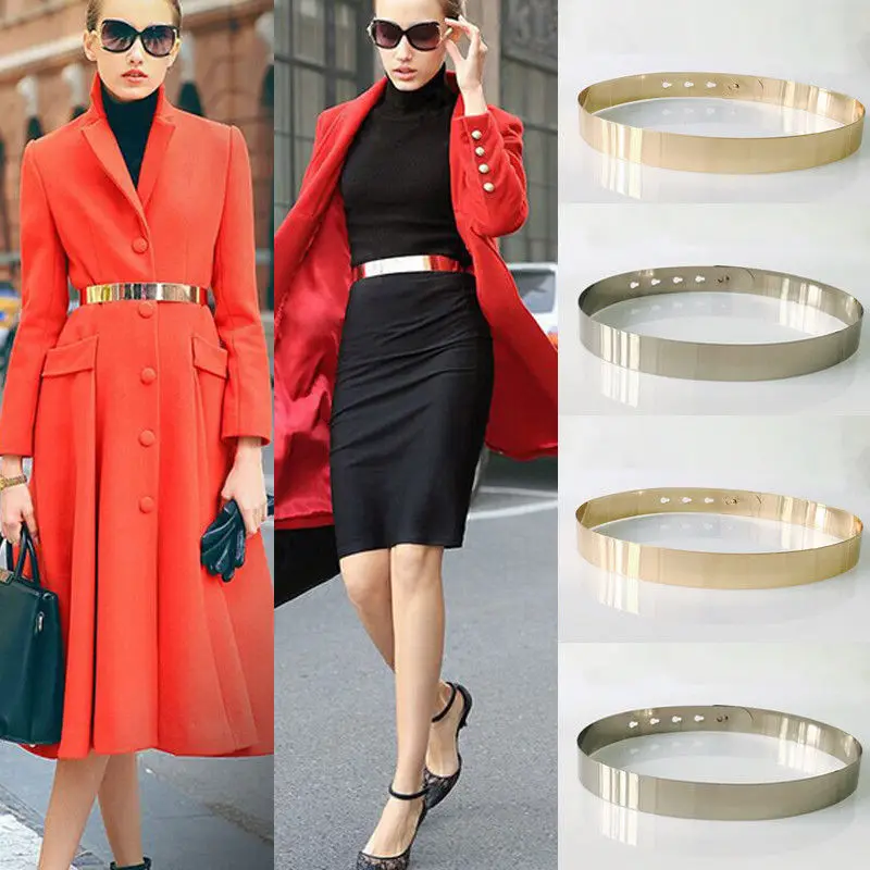 

2019 Newest Hot Women Adjustable Fashion Full Metal Waist Belt Wide Bling Gold Silver Waistband Vintage Lady Simple Belts