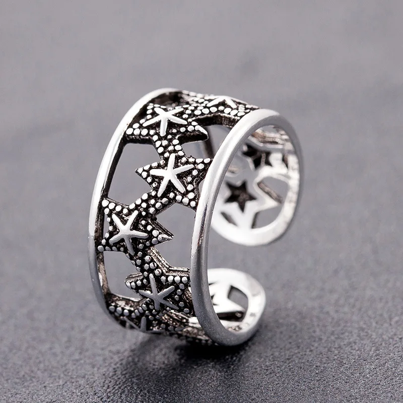 

carved pentagram hollow star vintage adjustable ring for women 925 sterling sliver wide big love rings free shipping jewelry bts