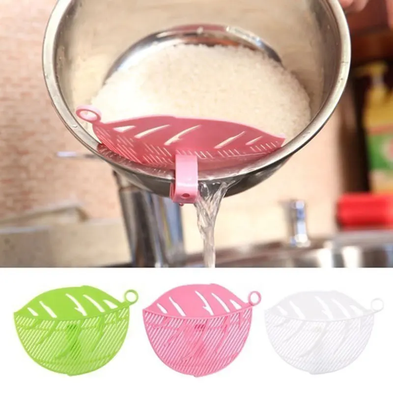 

Kitchen Tool Plastic Filter Block Rice Cleaning Strainer Gadgets Snap-on Leaf Shape Drain Board Retaining Rice Vegetable Noodle