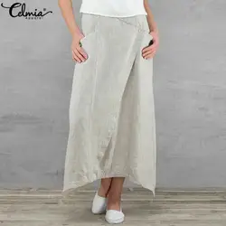 Большие размеры Celmia Женские винтажные длинные макси юбки 2019 Летние повседневные с высокой талией Асимметричная льняная юбка