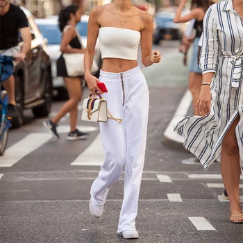 

Women High Waist Sweat Pants Straight Leisure Trousers Baggy Sweatpants Streetwear Female Trackpants Winter Bottoms Cotton White