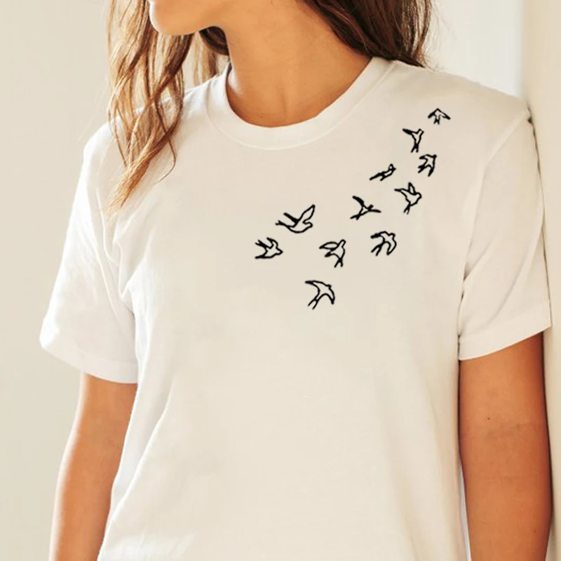 

Srivb Bird T Shirt Women Harajuku O-neck Fashion Women Tops Short Sleeve Casual Cotton Funny Plus Size Hipster Women T-shirt