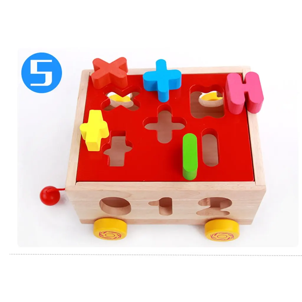  Wooden Pull Car Number Blocks Sorting Matching Game Color Shape Recognition Montessori Educational 