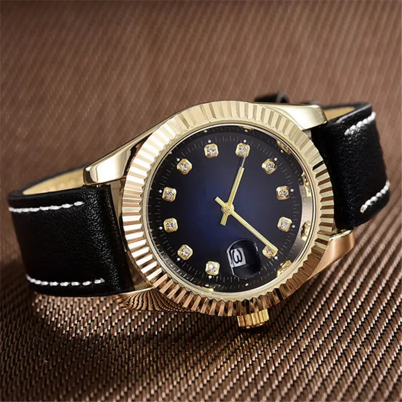 

Relogio Masculino Mens Watches Top Brand Luxury Full Diamond Watch Men High Quality Black Leather Wrist Watch New Quartz Clock