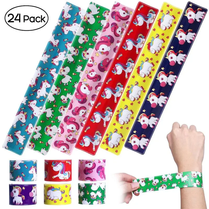 

24Pcs Unicorn Print Slap Bracelets Circle Wristbands Party Favors Goody Bag Toys for Kids Boys Girls