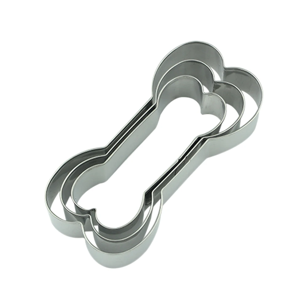 3 Pcs Dog Bone Cookie Cutter Set Stainless Steel DIY Baking Mold For