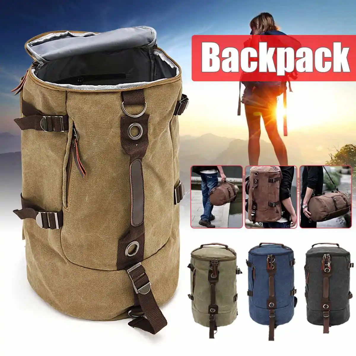 

Large Capacity Man Travel Bag Mountaineering Backpack Men Bags Canvas Bucket Shoulder Backpack 46*27*27cm