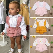 Г., детские топы с рюшами для новорожденных девочек, платье-пачка на подтяжках, штаны, наряды летний костюм из 2 предметов, комплект одежды розового и белого цвета