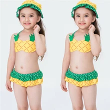 Todler/Одежда для купания для маленьких девочек со шляпой, 3 шт., детские купальные костюмы ананас для маленьких девочек, комплект бикини, танкини, купальный костюм