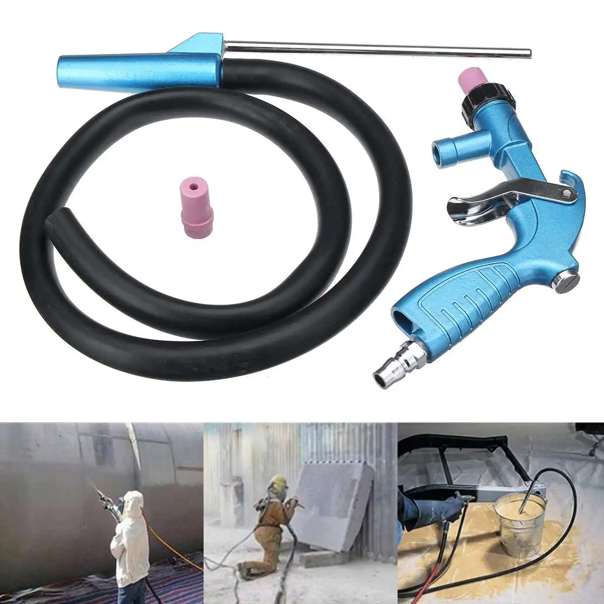 

Sandblaster Air Siphon Feed Blast Spray Gu n with Ceramic Nozzle Tip Sand Suction Pipe Kit Abrasive Power Tool NEW