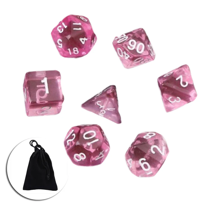 7 шт. розовый полупрозрачный многогранный D4-D20 кубики для DND RPG MTG ролевые игры |