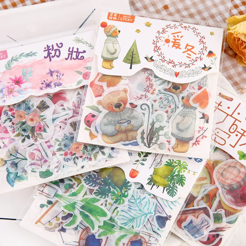 40 шт./упак. милые животные наклейки Kawaii цветок Новинка клейкие для детей DIY
