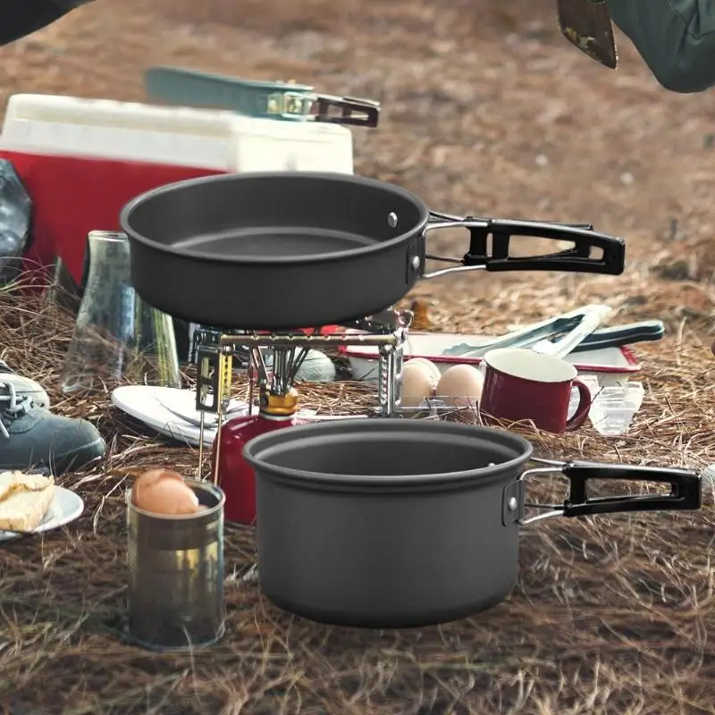 DS-200 Camping al aire libre de utensilios de cocina conjunto de Picnic portátil mango negro vajilla