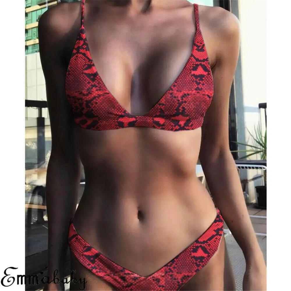 

2Pcs Women Leopard Snakeskin Print Bikini Set Ladies Triangle Push Up Padded Bra Beachwear Swimwear Swimsuit US