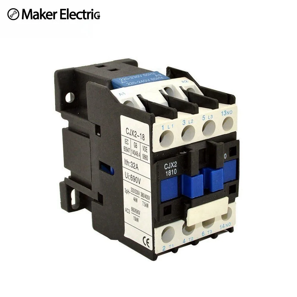 

CJX2-1810 Electric Motor Contactor 3p+1no Coil Voltage 18A 380v 220v 110v 36v 24v 50/60hz Din Rail Mounted Magnetic Contactor