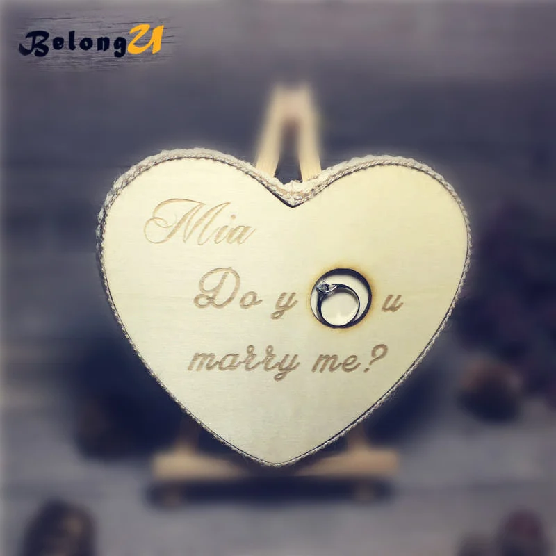 

1pcs Custom Personalized Wood Heart Ring Pillow Wedding Rustic Name and Wedding Date Ring Bearer Holder Wedding Party Decoration
