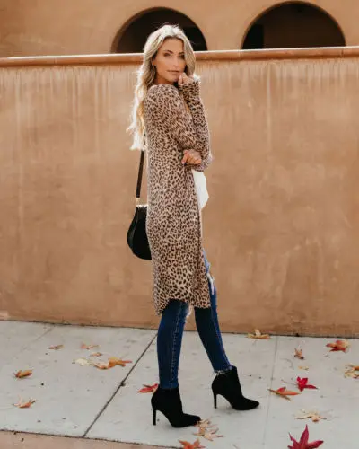 Womens Leopard Kimono Cardigan Open Front Boho Camo Long Sleeve Long Maxi Jacket