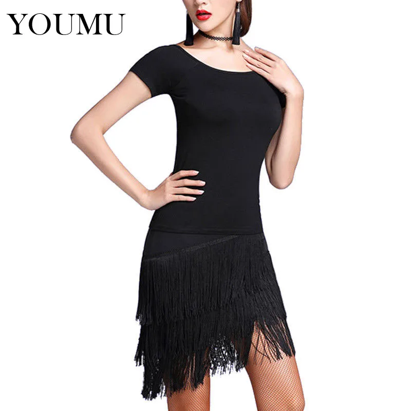 

Women Latin Dance Tassel Skirt Natural Waist Asymmetrial Mini Solid 5 Colors Female Dancing Perform Wearing Skirts New 903-A616