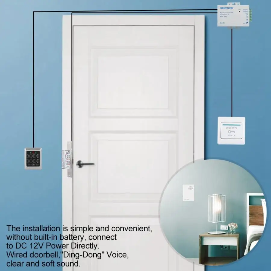 

carillon de port DC12V Wired Electronic Door Bell White for Hotel Access Control System Door Bell Wireless Waterproof No Battery